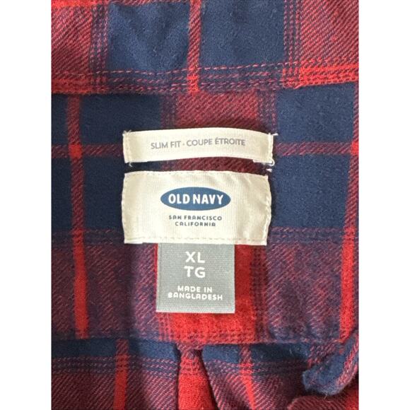 Old Navy Men’s Red And Navy Plaid Flannel Size XL - Picture 5 of 11